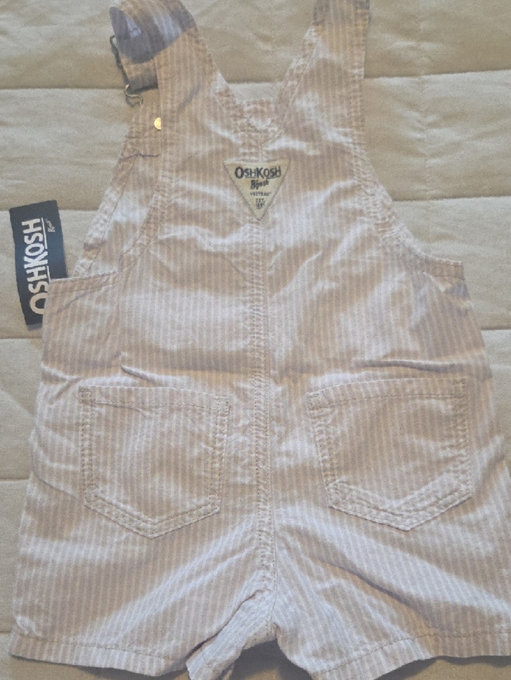 OshKosh B'gosh Light Purple Stripe Floral Short Overalls NWT - Picture 3 of 3